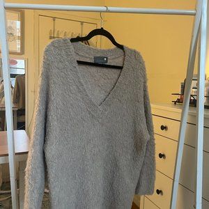Anthropologie Tan V-Neck Fuzzy Sweater